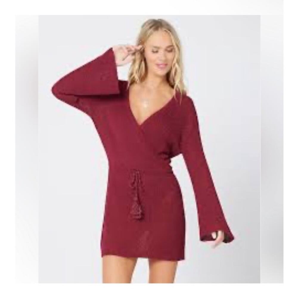 L*Space Topanga Sweater Dress Swim Coverup Burgundy Knit Dress Sz XS